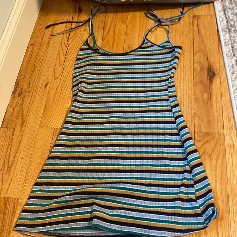Super cute gray black yellow green striped dress